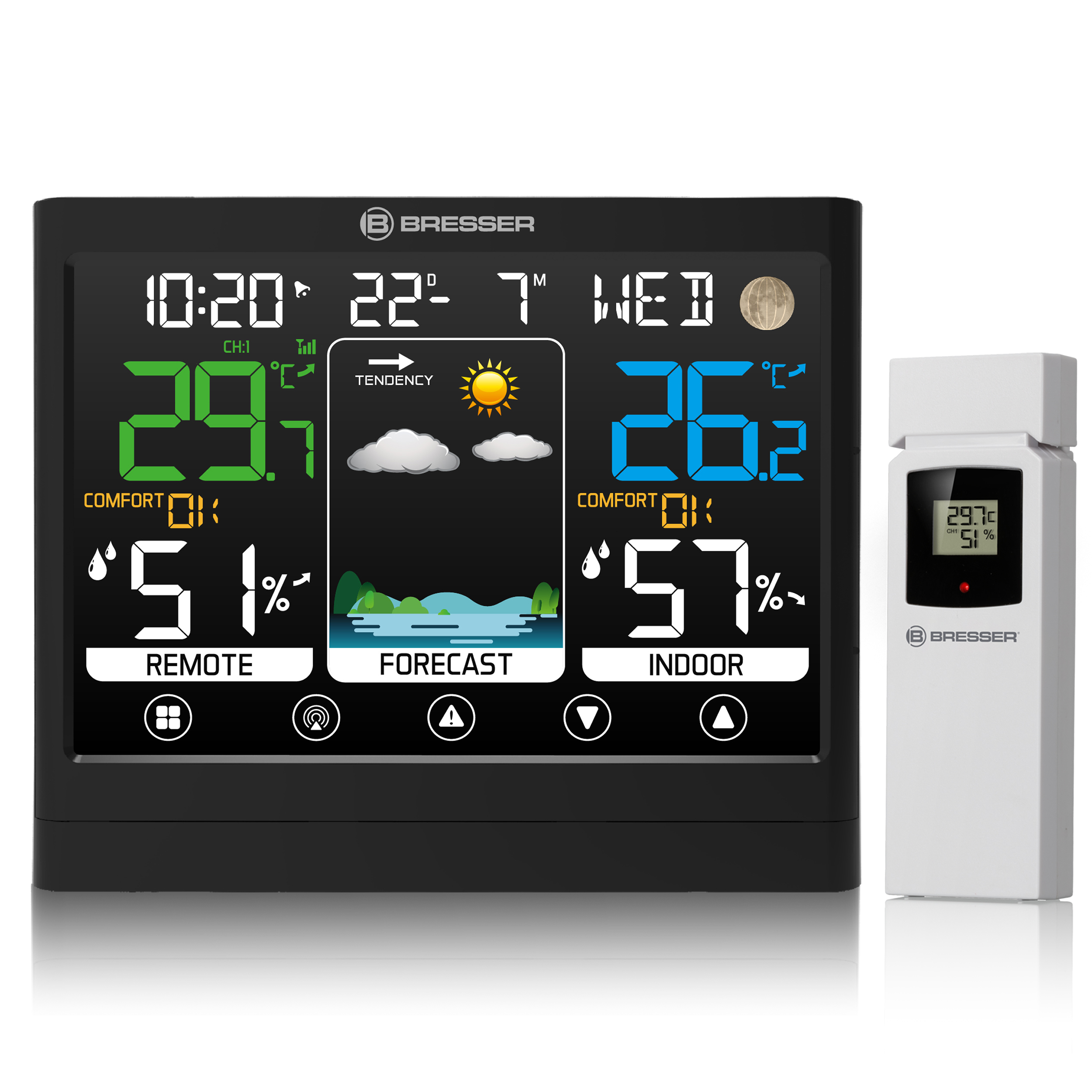Estación meteorológica, Interior y exterior, Incluye sensor de clima  inalámbrico, Pronóstico del tiempo, Pantalla de tiempo, Display LCD