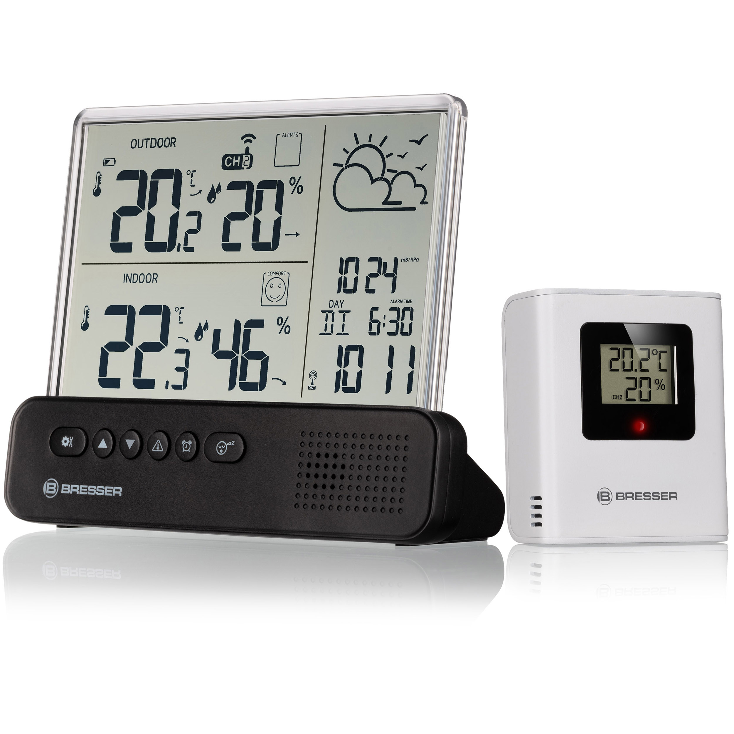 Reloj despertador - Despertador LED en madera, con medidor de temperatura y  humedad INF, madera negra con números LED blancos