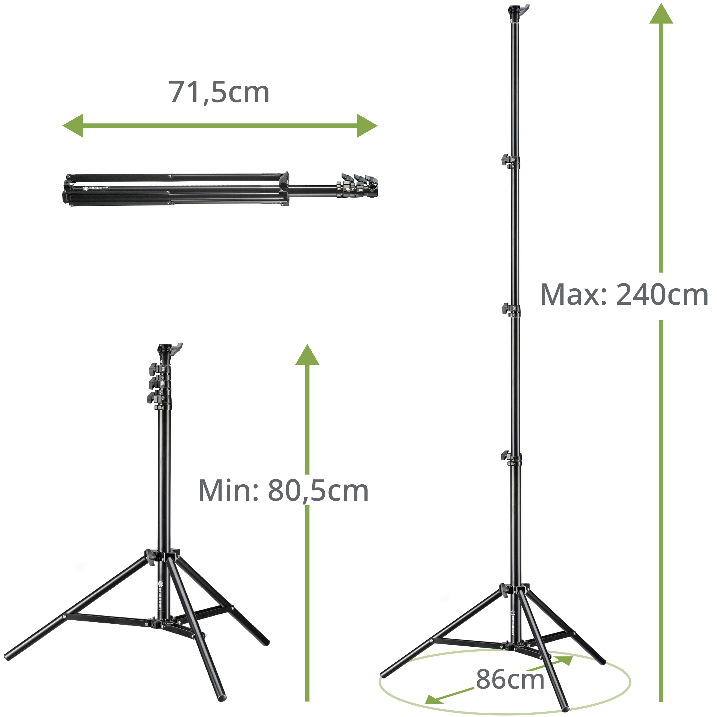 ​BRESSER BR-TP240 Pie de Estudio de aluminio de 240 cm con sistema de suspensión neumática