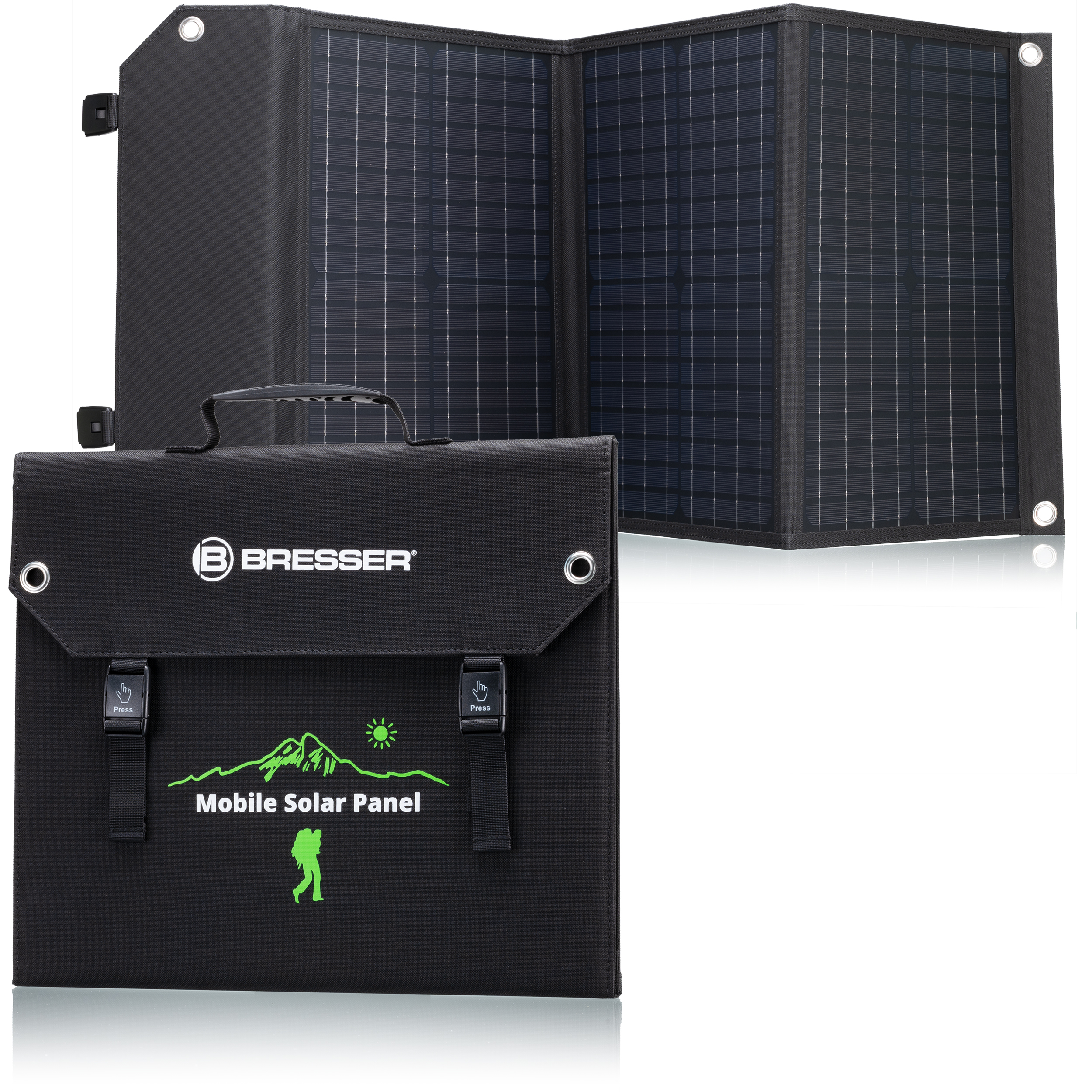 Cargador solar móvil BRESSER de 60 W con salida USB y DC
