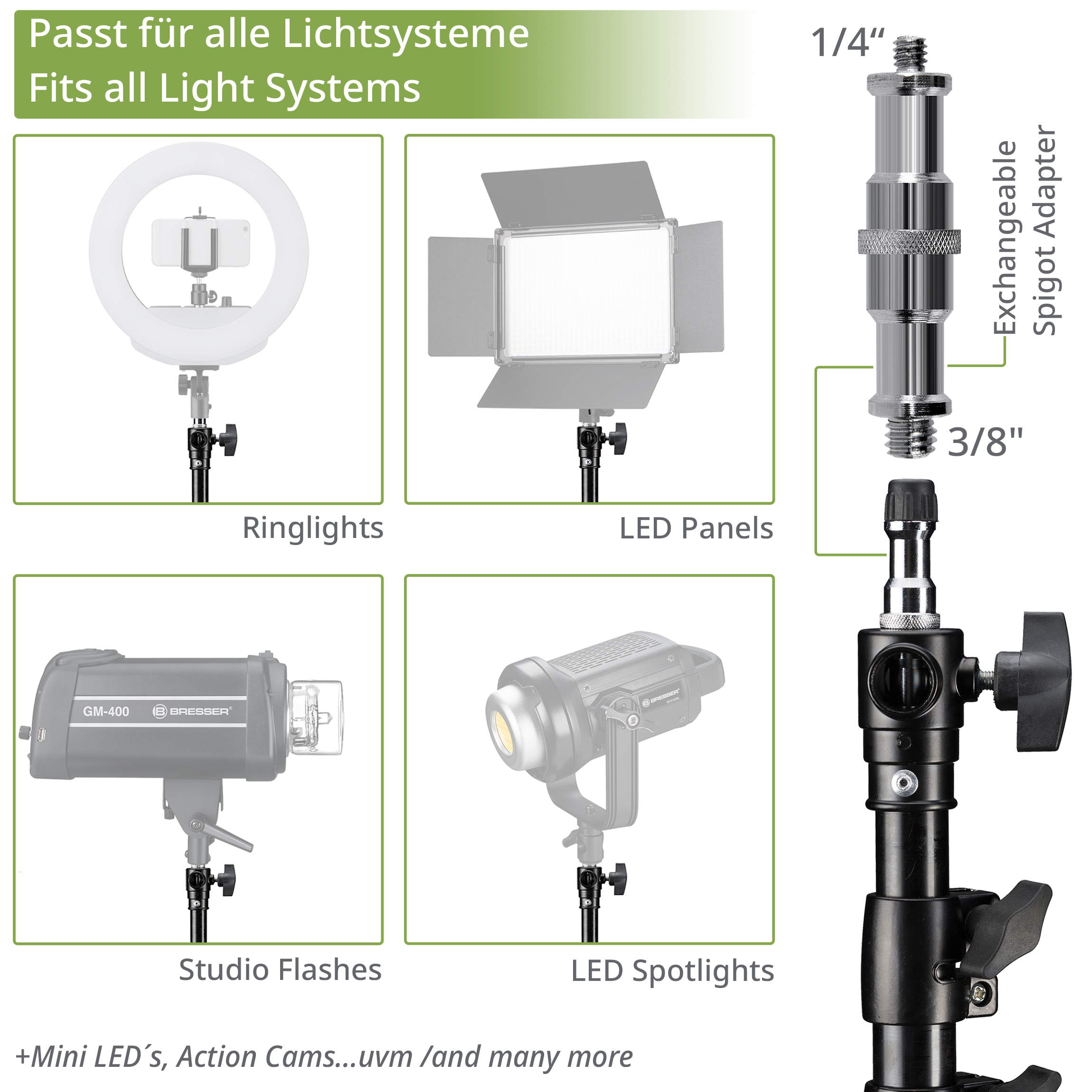 ​BRESSER BR-TP240 Pie de Estudio de aluminio de 240 cm con sistema de suspensión neumática